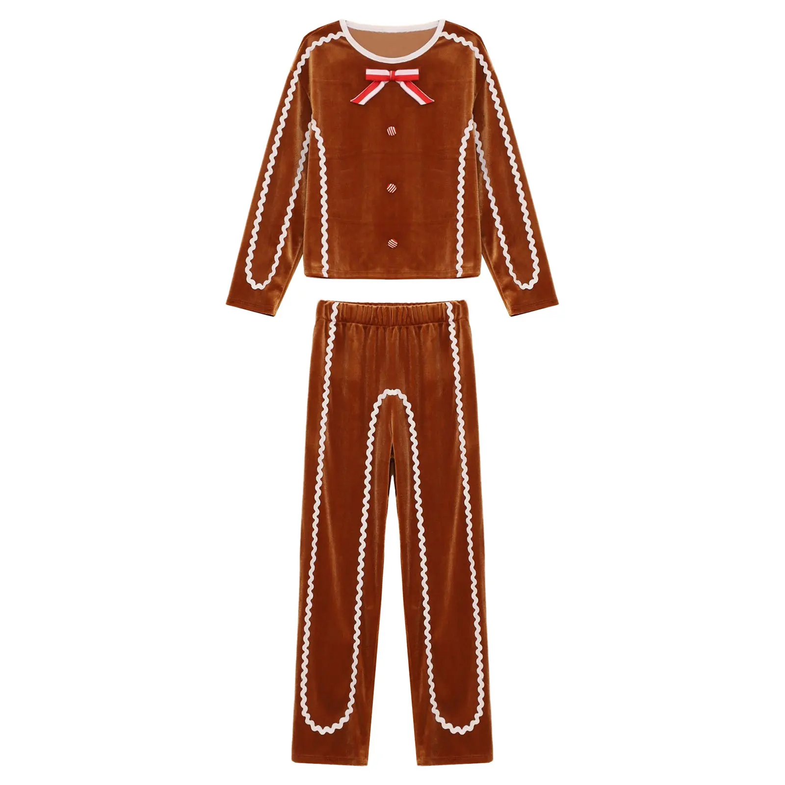 

Рождественский костюм пряничного человечка для мальчиков и девочек, праздничный семейный костюм для вечеринки, печенья, эльфы, наряд с длинными рукавами, бархатная рубашка, топ, брюки