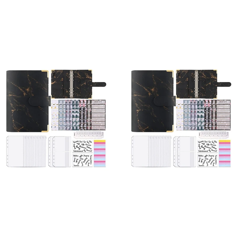 2X A6 PU الميزانية الموثق توفير المال الموثق مع مغلفات سستة المال المنظم مخطط ل دفتر الأستاذ النقدية