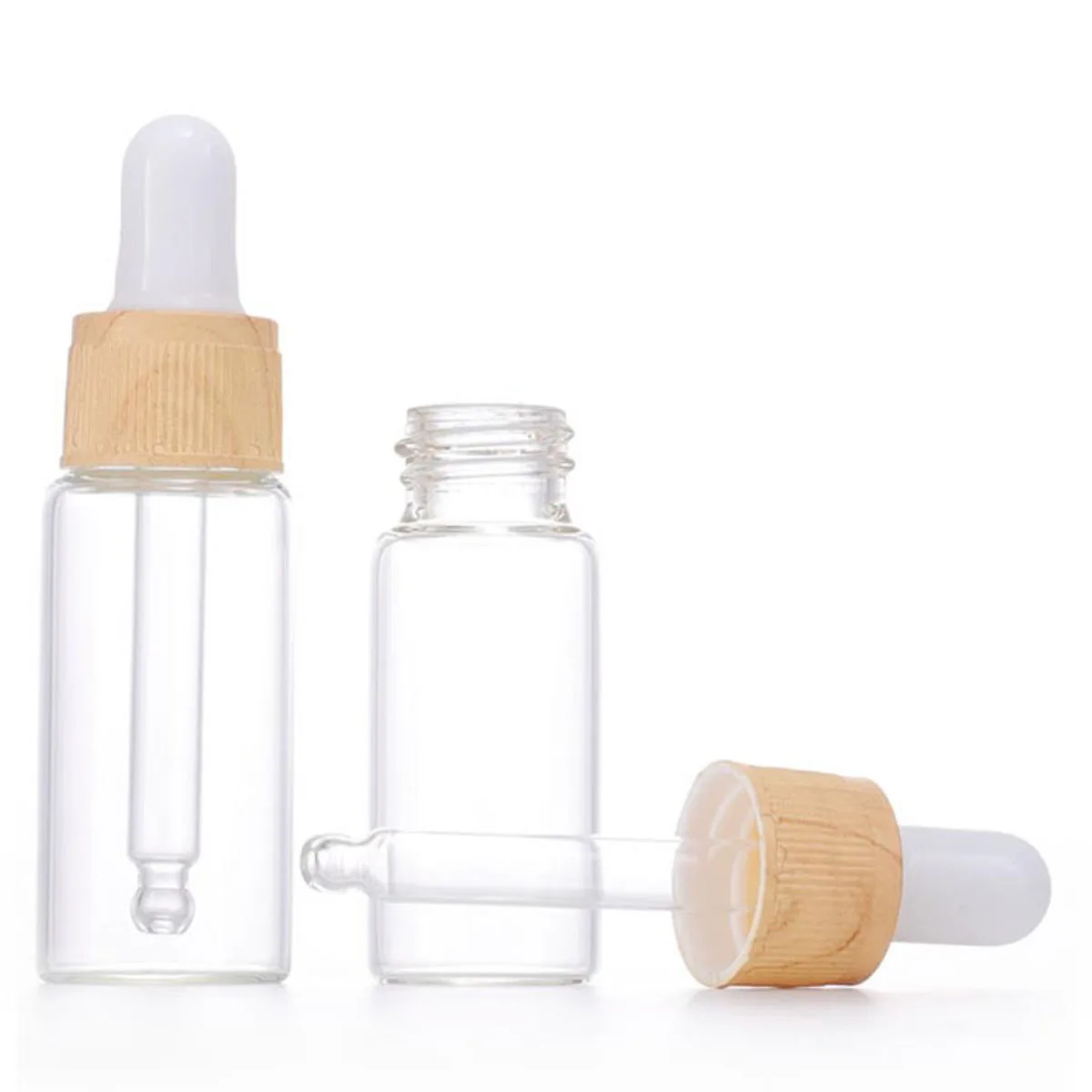 10X 5ml - 20ml Clear Glass Dropper Bottle Eye Drop Dripper Refillable Essential Oils Fragrance Perfume Pipette Wood Lood Lid Cap