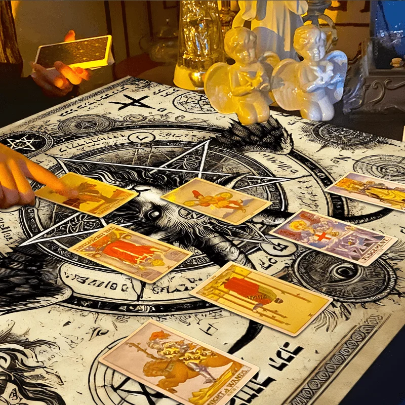 VIKAMA Dark Ritual Tablecloth Pentagram Goat Hebrew Runes Altar Divination Gothic Decorative Magic Circle Tablecloth - view 4