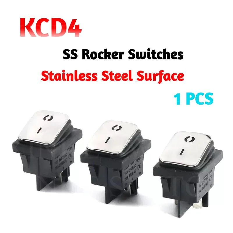 KCD4 SS Rocker Switches Stainless Steel Surface Power Button Switch Red Green Blue Yellow LED Lighting 4Pin 2 Gears 20A On Off