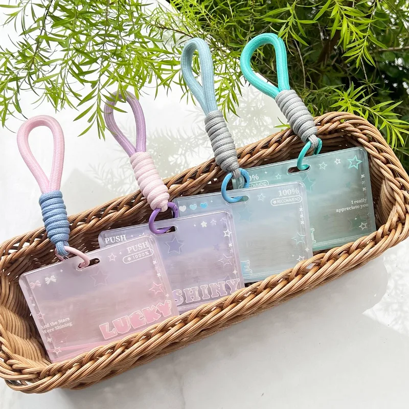 

Student clear Card Case Bus Cards Sleeve Sliding Horizontal Id Card Holder Transparent Employee Work Card Holder with Lanyard