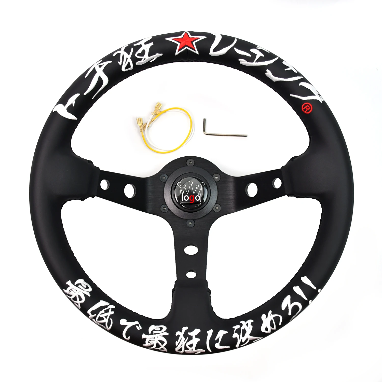 Универсальный руль с кожаной вышивкой, гоночные спортивные аксессуары для дрифта, автозапчасти, автомобильный руль ﻿