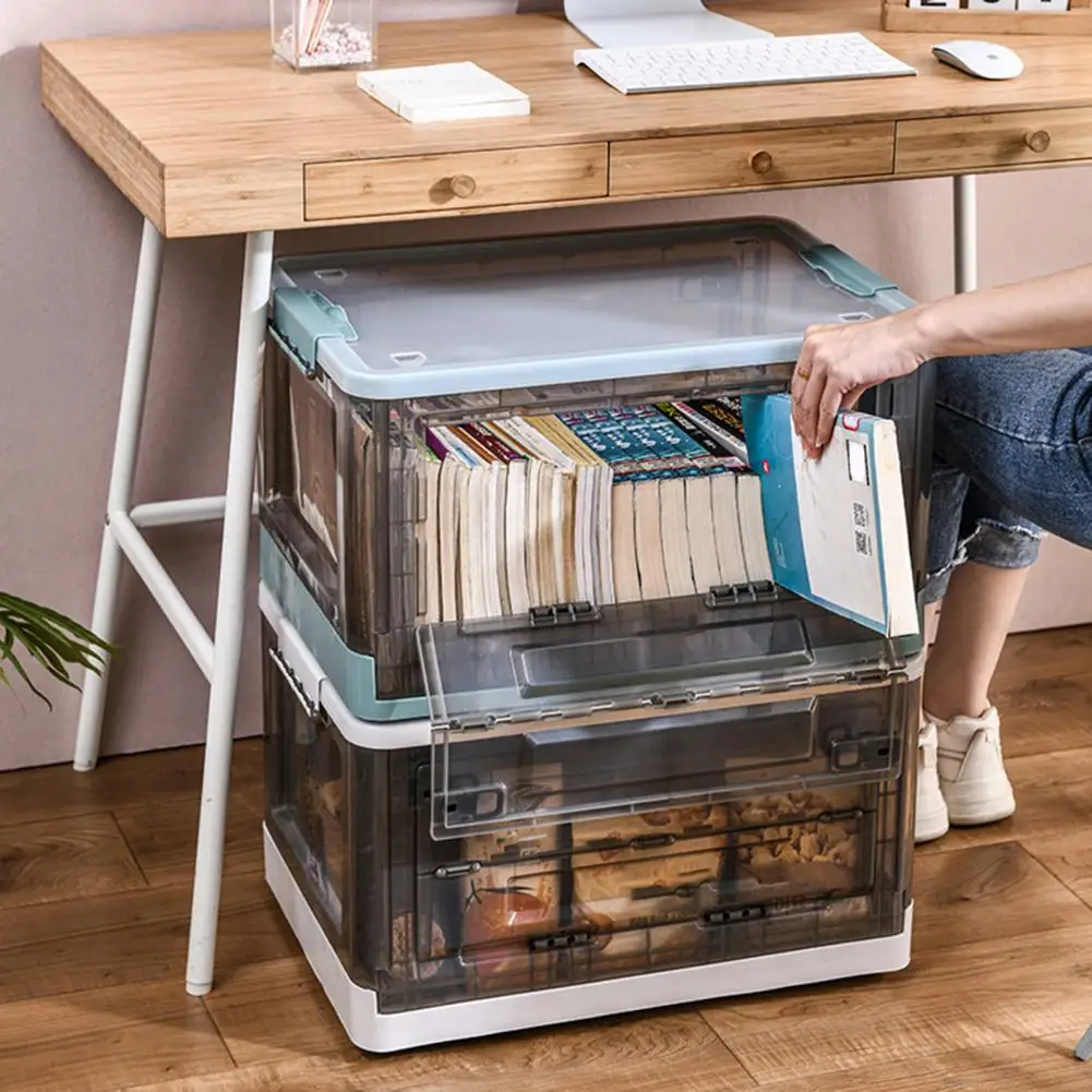 Excellent Organizer Box Space-saving Long Service Life Plastic Folding Storage Bin with Wheels