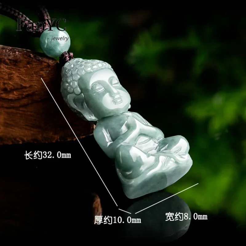 Myanmar Jadeite Blue Water Three-dimensional Baby Buddha Pendant Buddha Ice Jade Necklace Men and Women Lucky Amulet