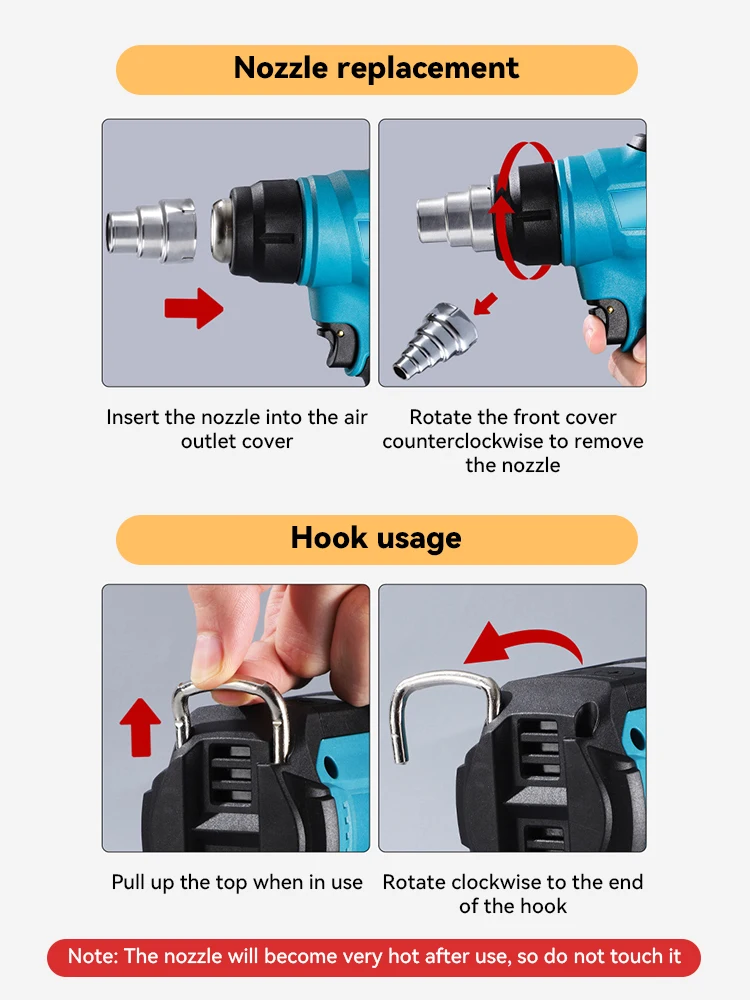 Imagem -06 - Pistola de ar Quente sem Fio com Display Led Pistola Térmica Secador de ar Solda Ventilador Térmico Shrink Wrapping Tool Ferramenta Manual para Makita 18v