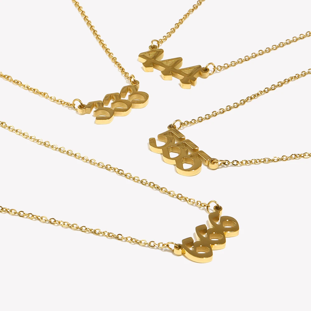 E.B.belle Christmas Gift For Ladies Stainless Steel Classicial Lucky Number Gold Plated Necklace For Women Angel Number Jewelry