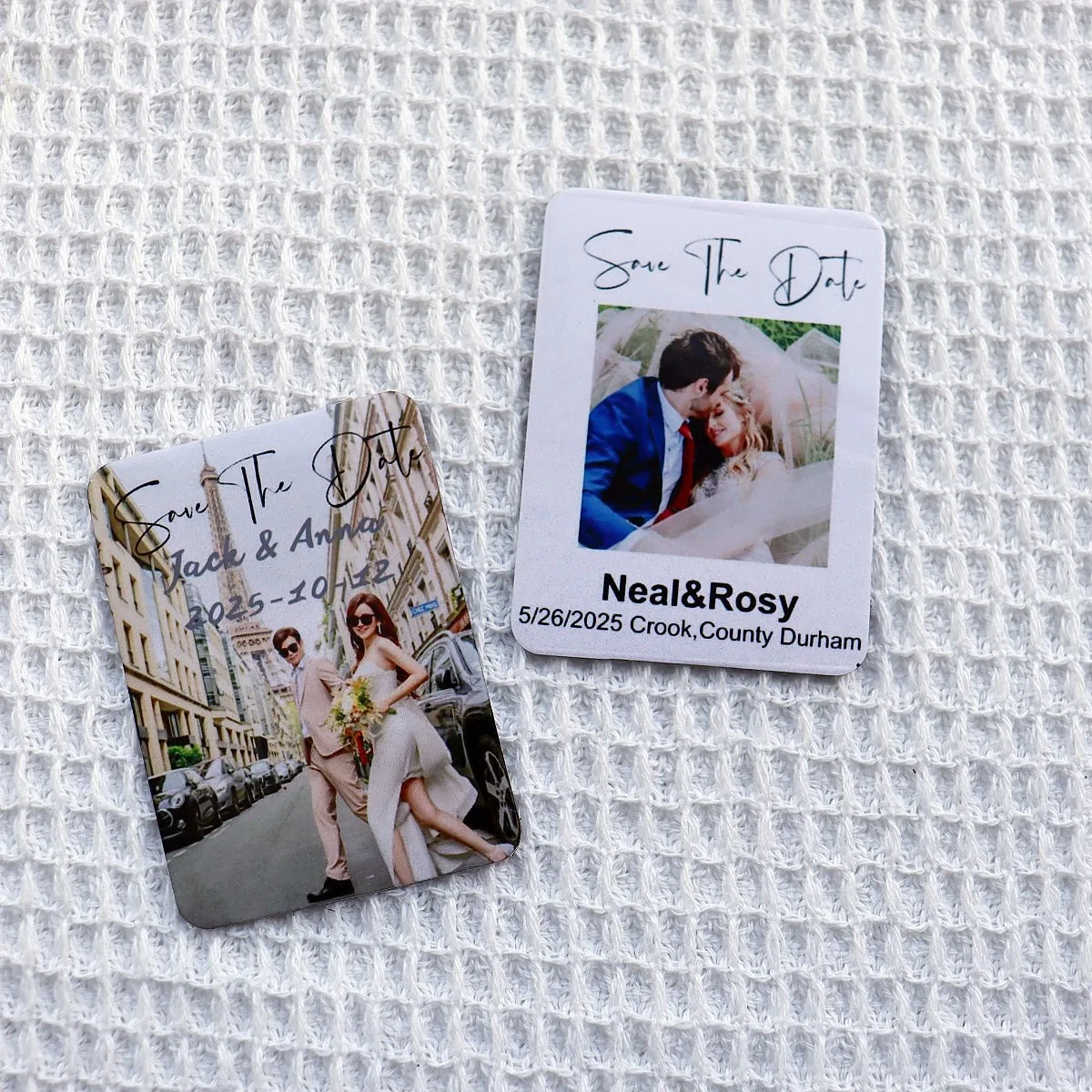 Personalisierte rechteckige 75x55mm Foto-Save-the-Date-Kühlschrankmagnete für Hochzeiten, weiche magnetische Sublimationsrohlinge – Detail 3