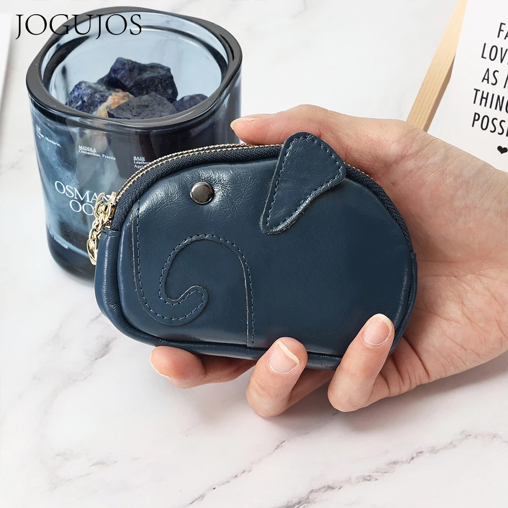 

JOGUJOS Genuine Leather Coin Purse Personality Elephant Mini Creative Change Bag Female Cute Card Holder Key Holder Small Wallet