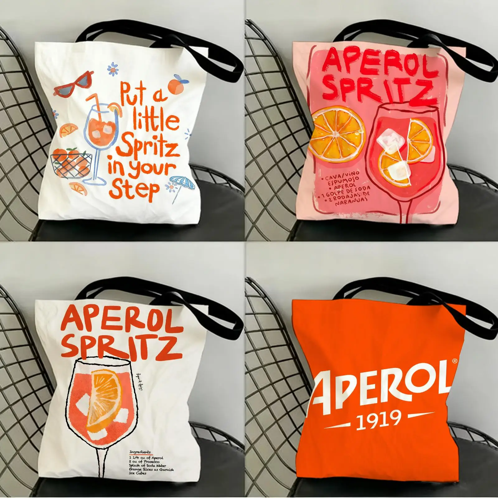 Bolsos de Almacenamiento Aperol con Diseño Artístico, Bolso Tote de Lona con Estampado a Doble Cara, Bolso de Hombro de Gran Capacidad para Mujer
