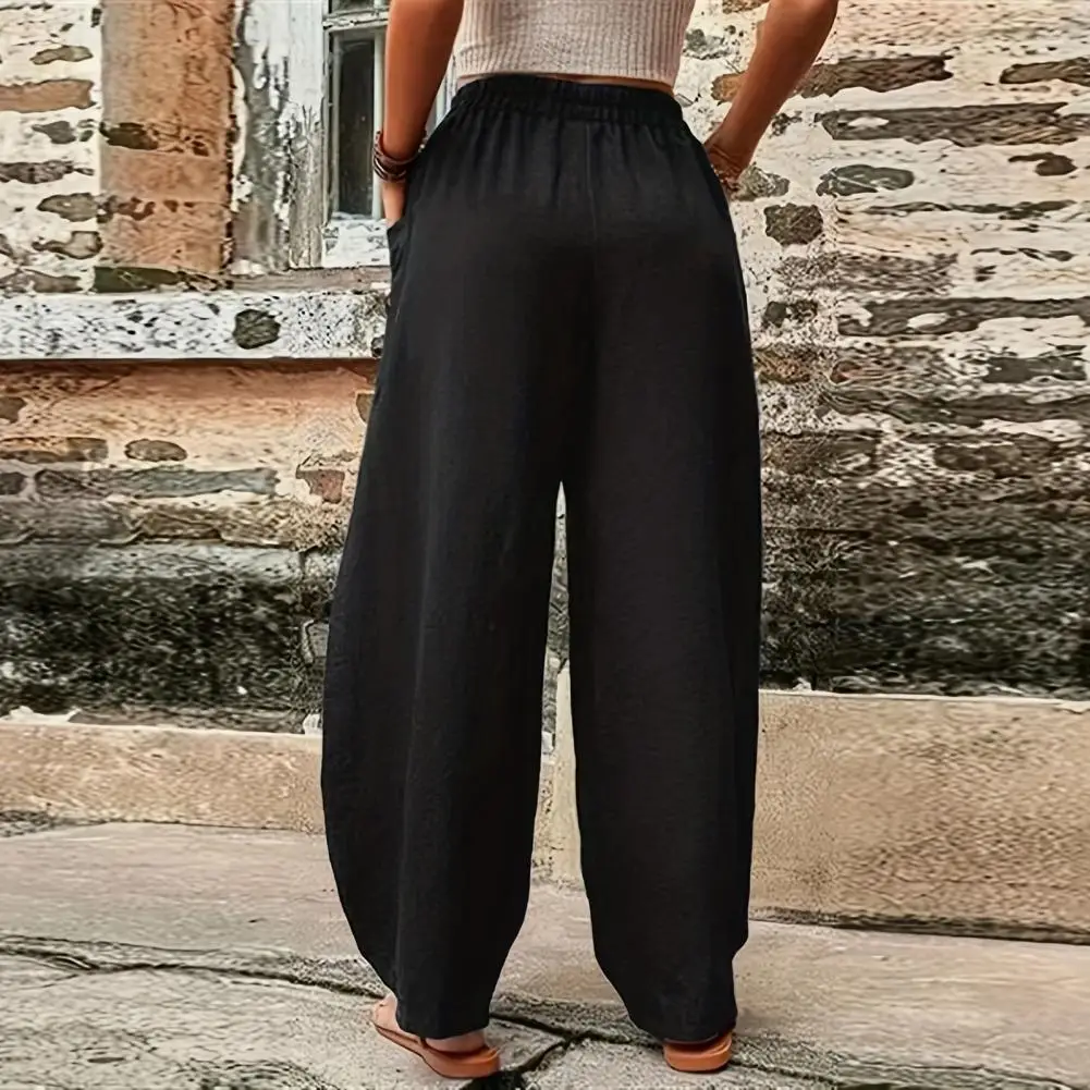 Pantaloni elastici in vita a gamba larga pantaloni eleganti da donna a gamba larga con tasche elastiche in vita per la primavera estate Casual per le vacanze