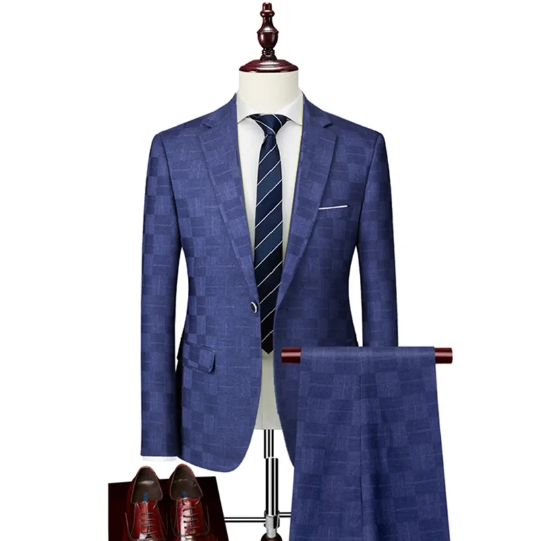 3 Piece Plaid Suit Men Blazer Pants Business British Style Wedding Dress Banquet High End Slim Fit Jacket Trousers Set