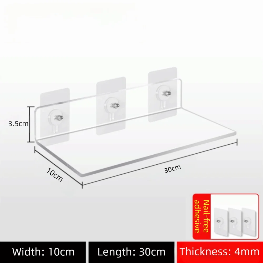 Easy Installation No Punching Acrylic Clear Rack Space Saver U Shape Wall Mounted Shelf with Stickers Storage Shelf Home