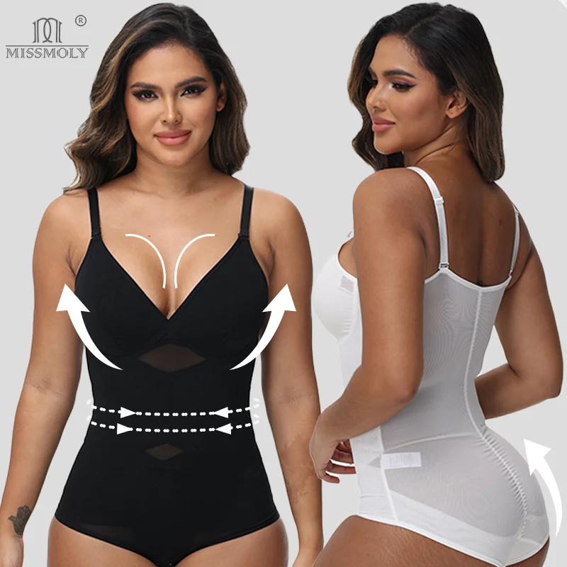 Damen Sexy Ganzkörper-Shapewear mit Kreuznetz-Kompression, Schlankheits-Bodysuit, Bauchkontrolle, Korsett mit Abnehmbaren Polstern
