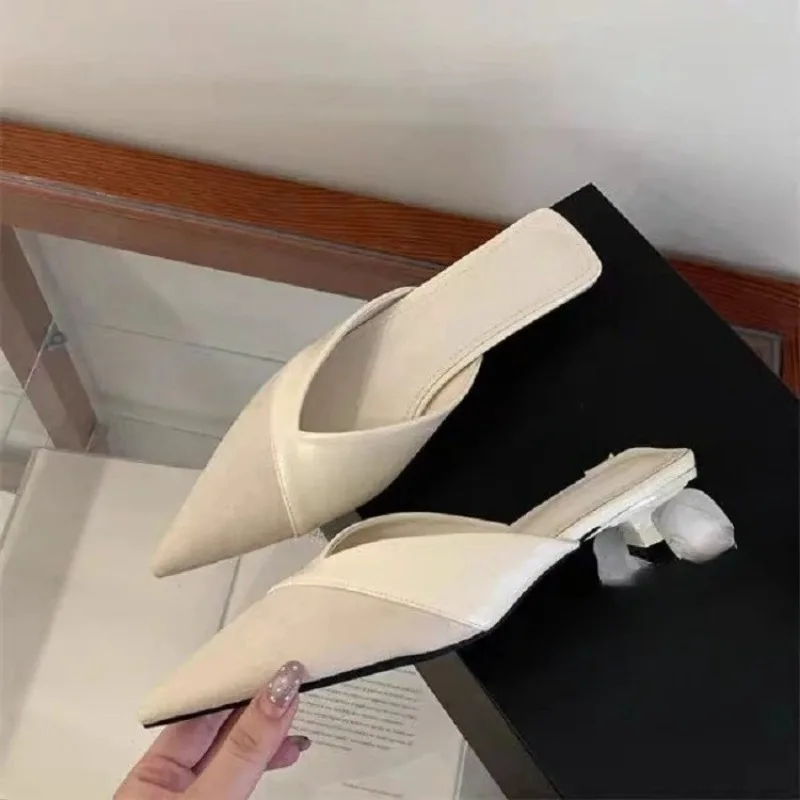 French Paneled Pointed Toe Wrapped Head Semi-drag 2026 New Versatile Simple Stiletto Shoes