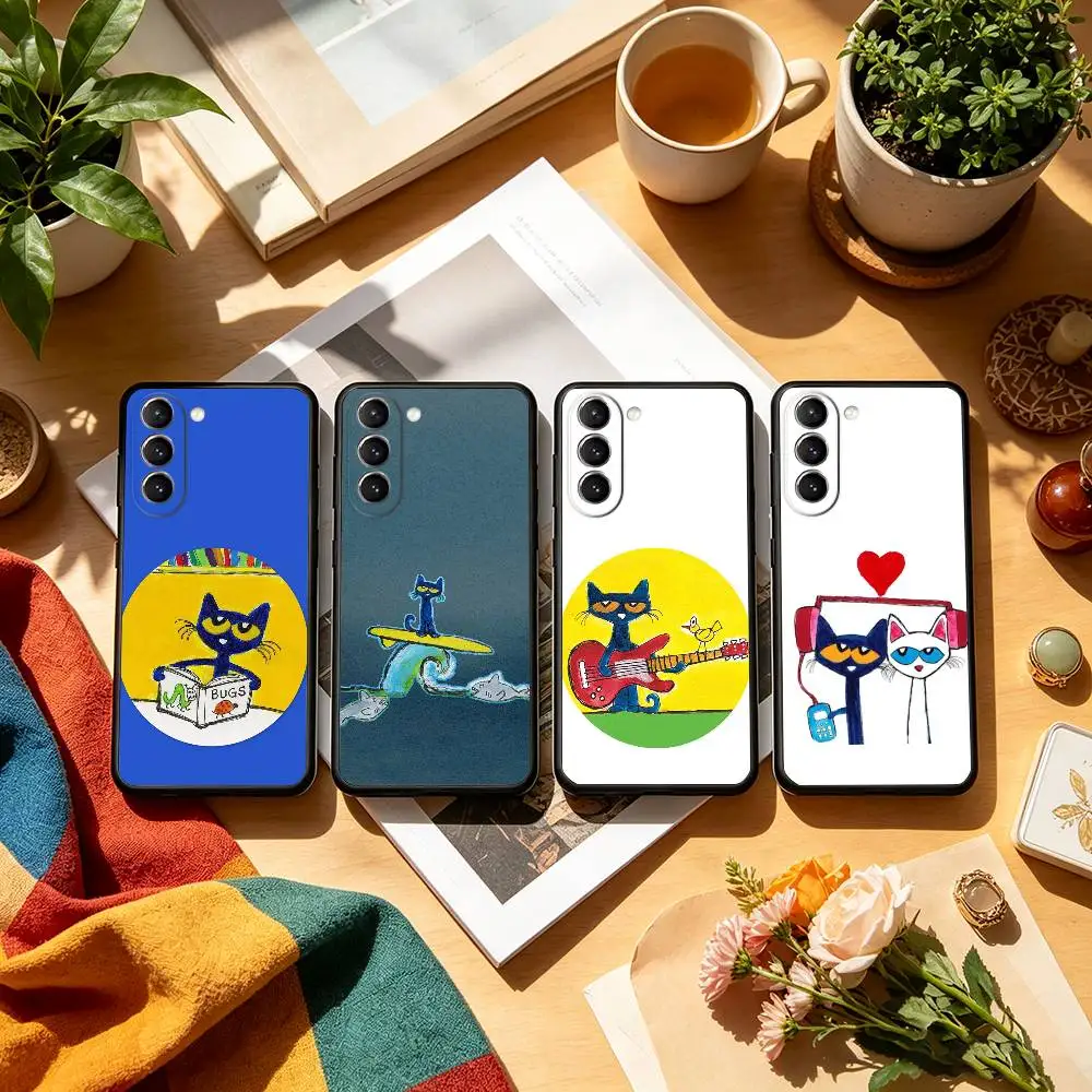 P-Pete Cat Cute   Phone Case Black Silicone Soft For Samsung S26,S25,S24,S23,S22,S21,S30,Ultra,Plus,Fe,Lite