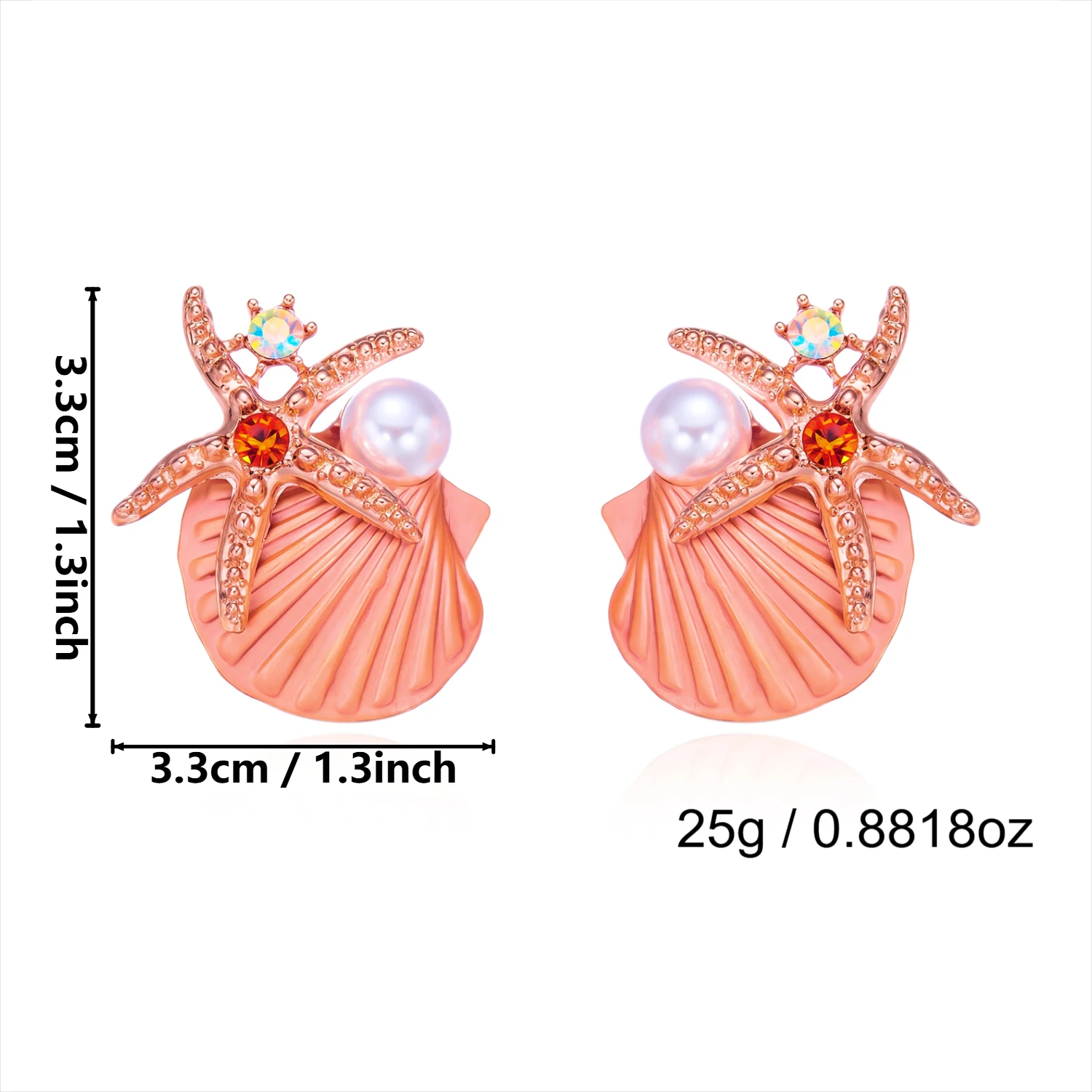 Sommerliches orangefarbenes Emaille-Schmuckset mit Seestern, Muschel und Koralle für Damen – Übertriebener Metall-Ozean-Charm-Schmuck als Geschenk – Detail 8