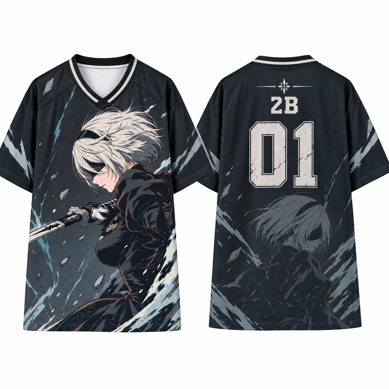 Japanese Game NieR Automata 2B Y2K All Over Print Jersey, Breathable Quick Dry Tee for Men Women Kids