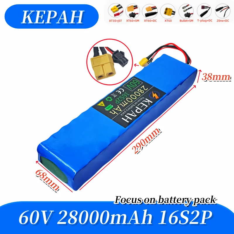 KEPAH 60V 16S2P 28000mah 18650 Lithium Ion Battery Pack lpega for Electric Bike Scooter Scooter Kids Car Built In 1000 Watt Bms