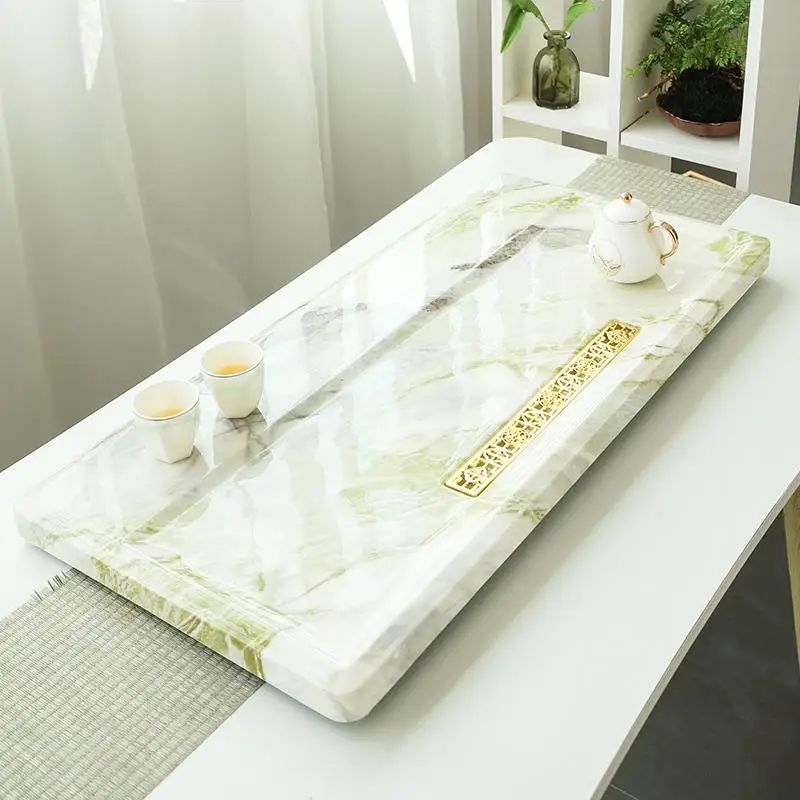 Natural marble tea tray, luxury stone tea tray for home office use, light luxury modern high-end exquisite tea tray