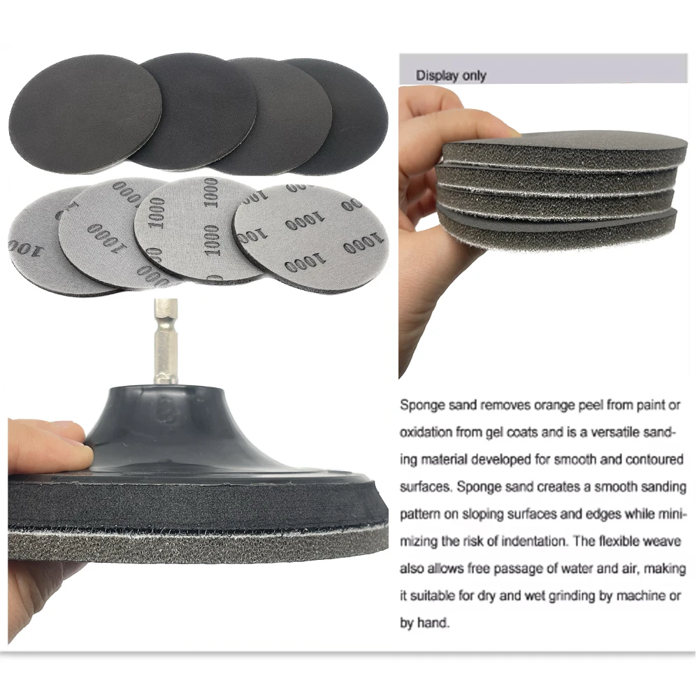 Disco de lijado de esponja Mirk de 1/5/10 Uds., 6 pulgadas, gancho de espuma y bucle, papel de lija redondo, pulido elástico de grano 1000 para pulido