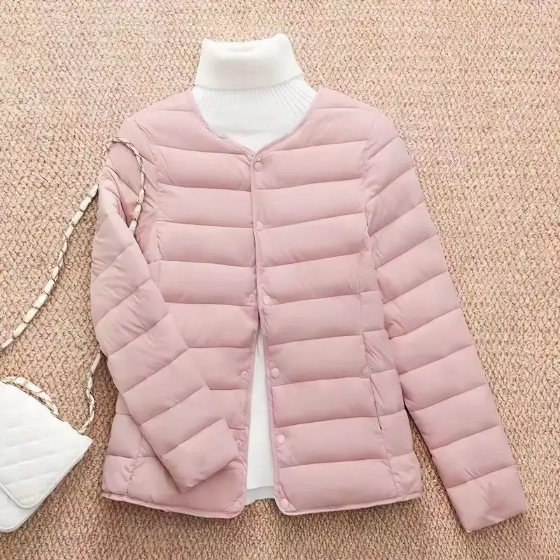 2024 New Women Liner Jacket O-neck Variable V-neck Female Fall Spring Autume Collarless Light Quilted Puffer Coat