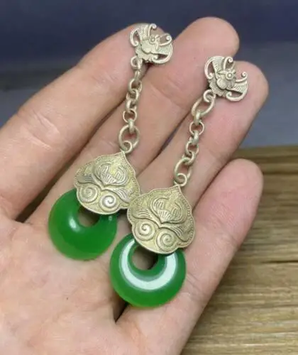 

Китайские ретро ювелирные изделия, антикварная коллекция, старые нефритовые серьги династии Цин, коллекционные