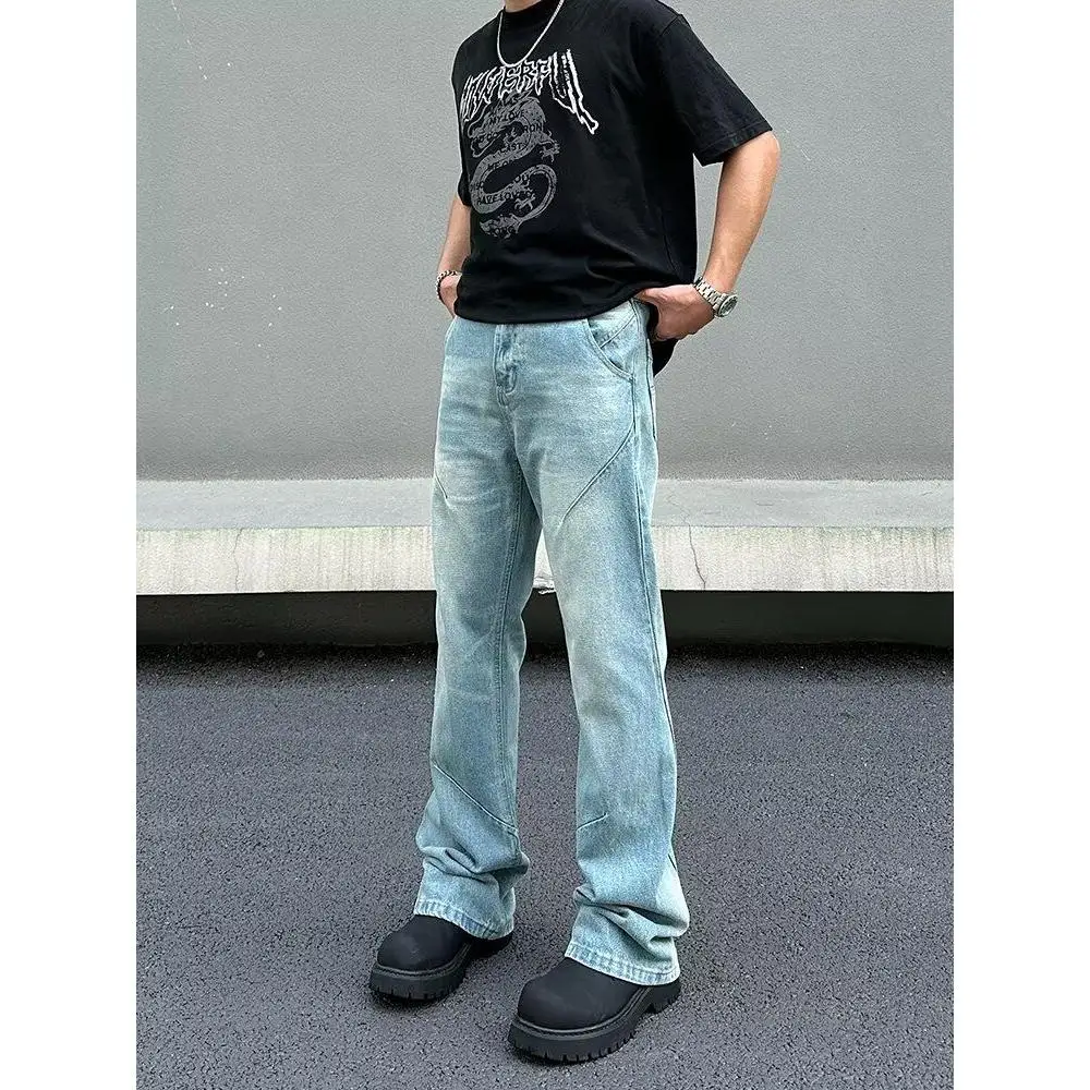 

Мужские джинсы в стиле ретро, свободные, прямые, в стиле хип-хоп, с драпировкой и вставками, молодежные, для весны и осени, повседневные