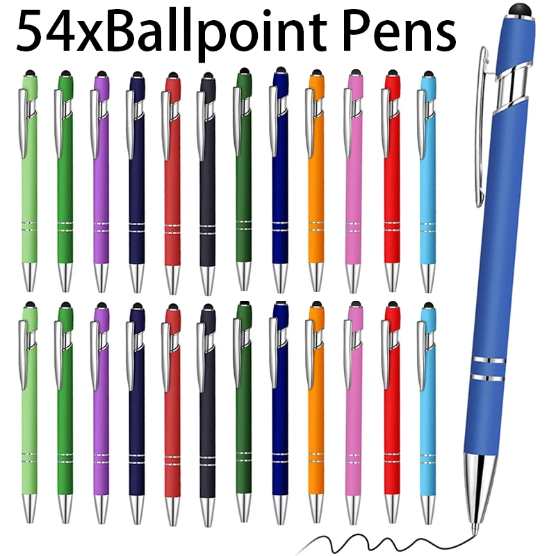 

54Pcs Ballpoint Pen with Stylus Tip Metal Pen Rainbow rubberized soft Soft Touch Ballpoint Pen Graduation Office Gifts