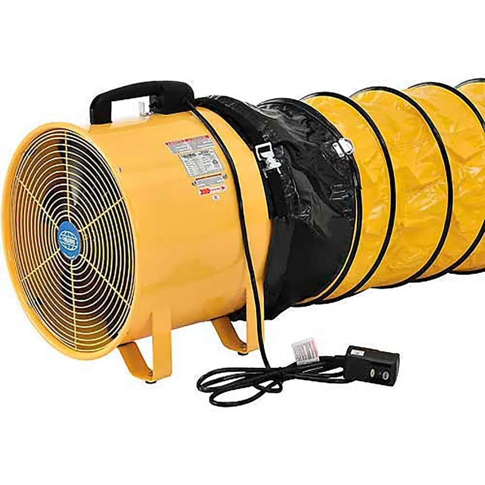 

12" Portable Ventilation Fan with 16' Flexible Ducting Durable Steel Housing with A Yellow Finish 2 Speed Blower