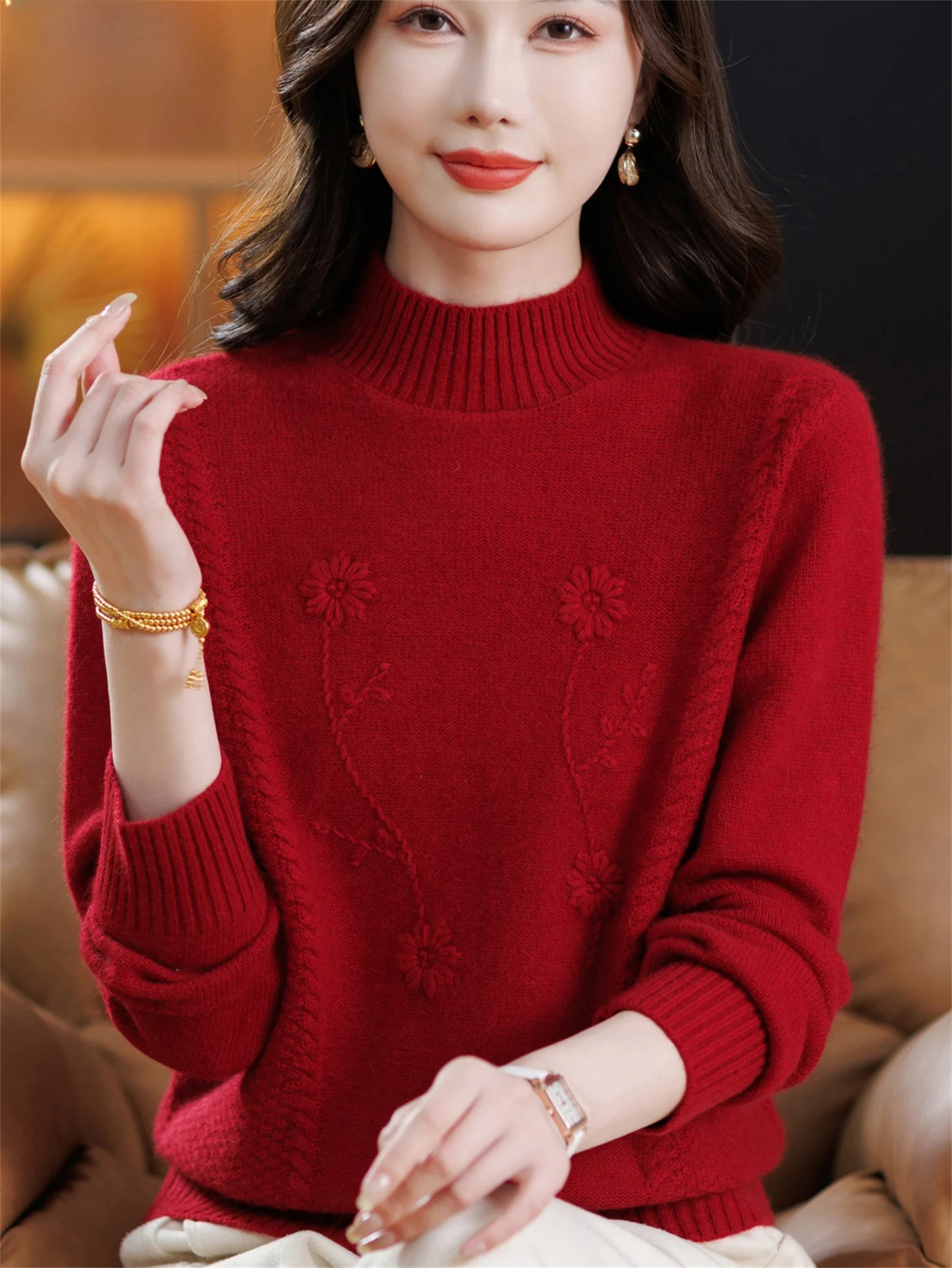 

Шерстяная основа для похудения с вышивкой irt Mommy Sle, осень-зима, новая мода, свободный повседневный универсальный топ для среднего и электронного возраста...