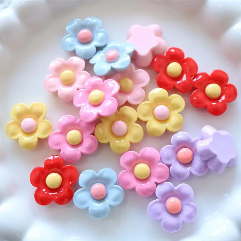 Flat Back Resin Cabochons 10PCS 22mm Shiny Flower Pattern for Home DIY Wreath Decor Crafting Supplies