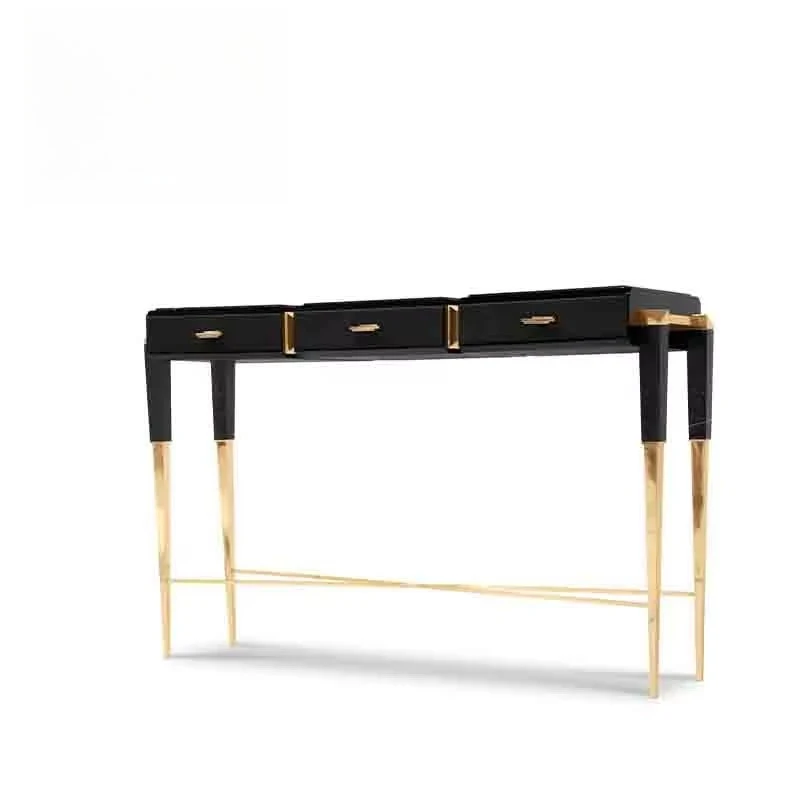 Design Luxury Gold Stainless Steel Brass Leg Enter Table Elegant Black Marble Entrance Corridor  Console Table