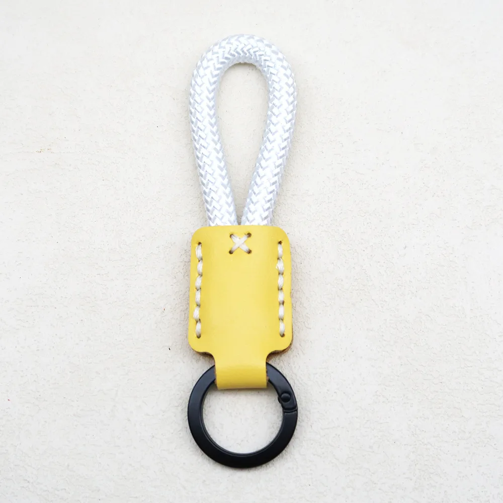 Handmade Cowhide Keychain with Woven Rope, Creative Gift