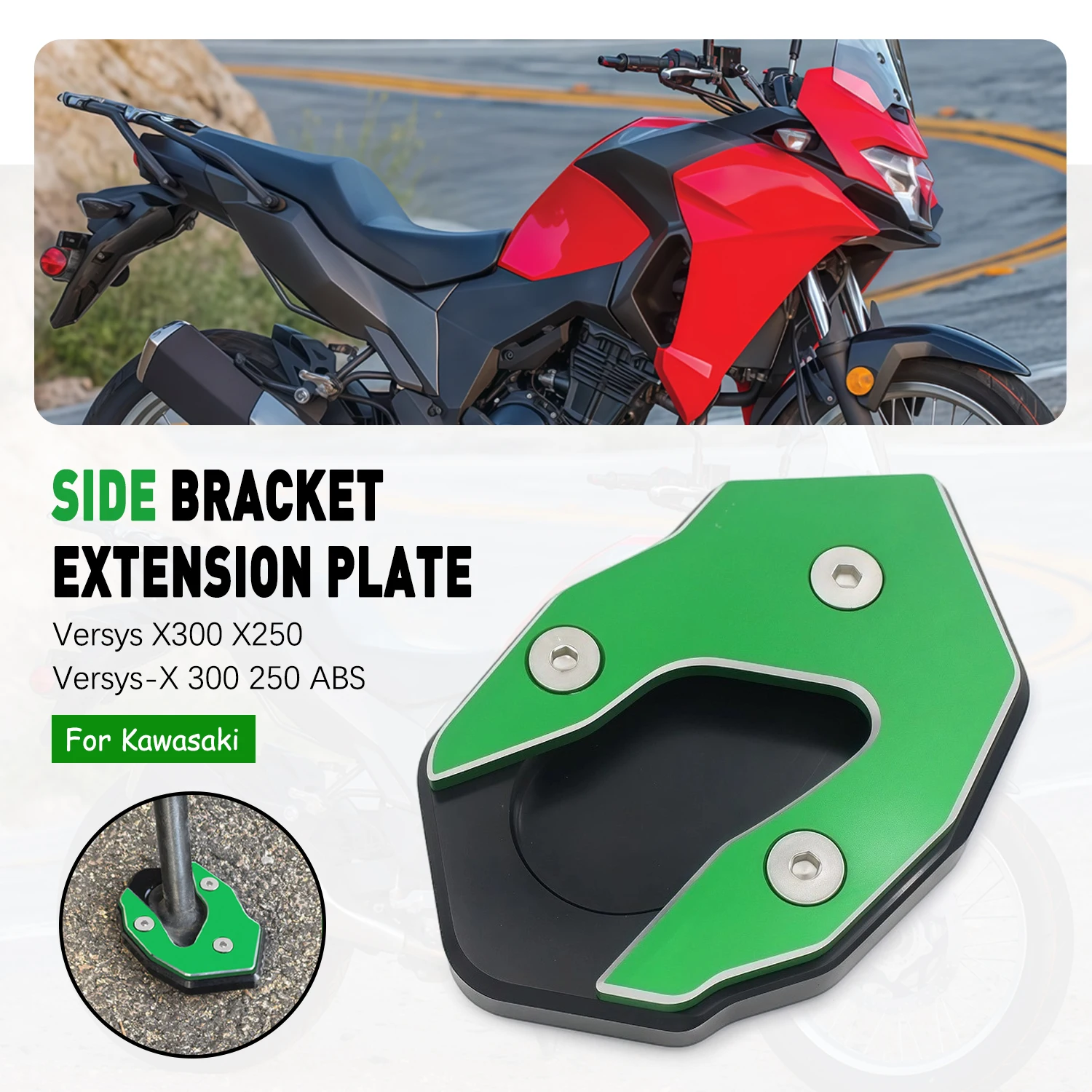 

Motorcycle Accessories Kickstand Foot Side Stand Extension Pad For Kawasaki Versys X250 X300 Versys-X 300 250 ABS 2017-2024 2023