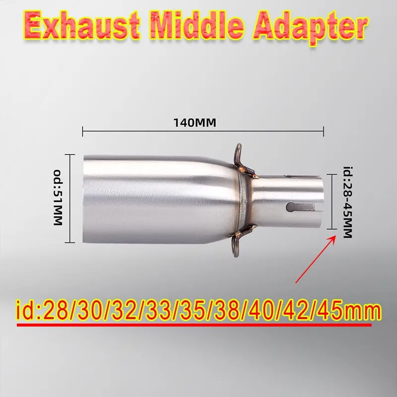 Motorcycle Exhaust Middle Section 28-45mm Adapter 51mm Exhaust Section Motorcycle Modification Exhaust Pipe Middle Link Pipe