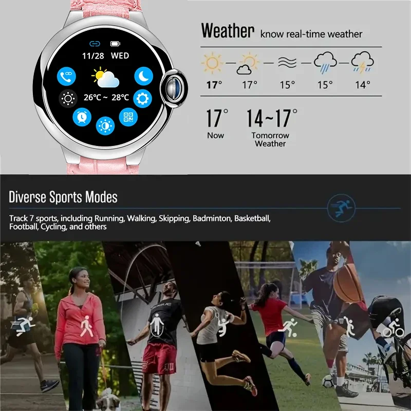 Aiweile AW28 Smart Watch Men Women 2024 Korean Support  Sports Modes Bluetooth Call Blue Balloon Watch Design DIY Watch Face