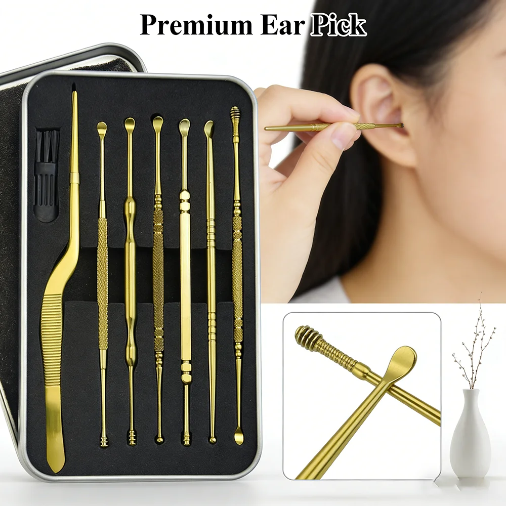Multifunctional Stainless Steel Double Head Ear Spoon Kit, Spiral Design Ear Cleaner for Effective Ear Wax Removal & Daily Use