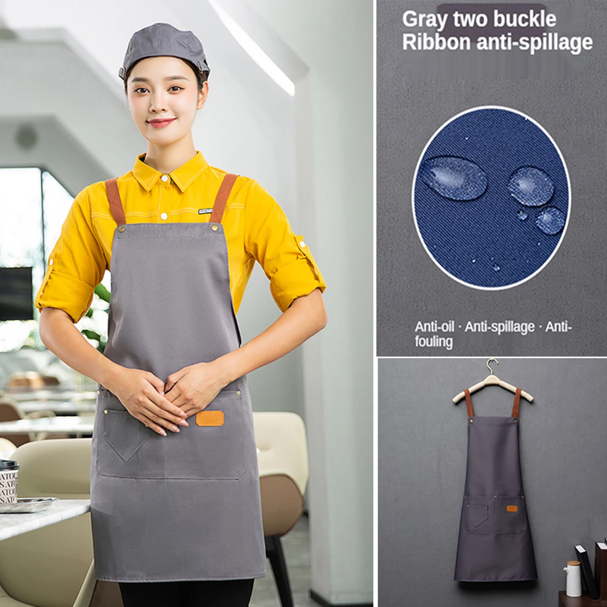 1PCS New Fashion Kitchen Aprons for Woman Men Chef Work Apron for Grill Restaurant Bar Shop Cafes Beauty Nails Studios Uniform