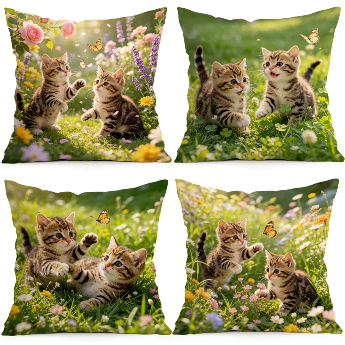 Kitten Playing Pillowcase Printed Polyester 40/45/50cm Throw Pillowcover Decorative Sofa Cushion Pillowslip Home Decor