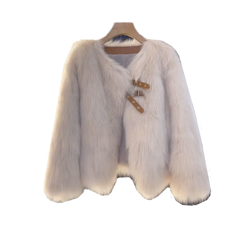 

Imitation Fox Fur Coat Women 2026 Autumn Winter New Korean Fashion O-Neck Long Sleeves Short Fur Jacket Female Outerwear W1162
