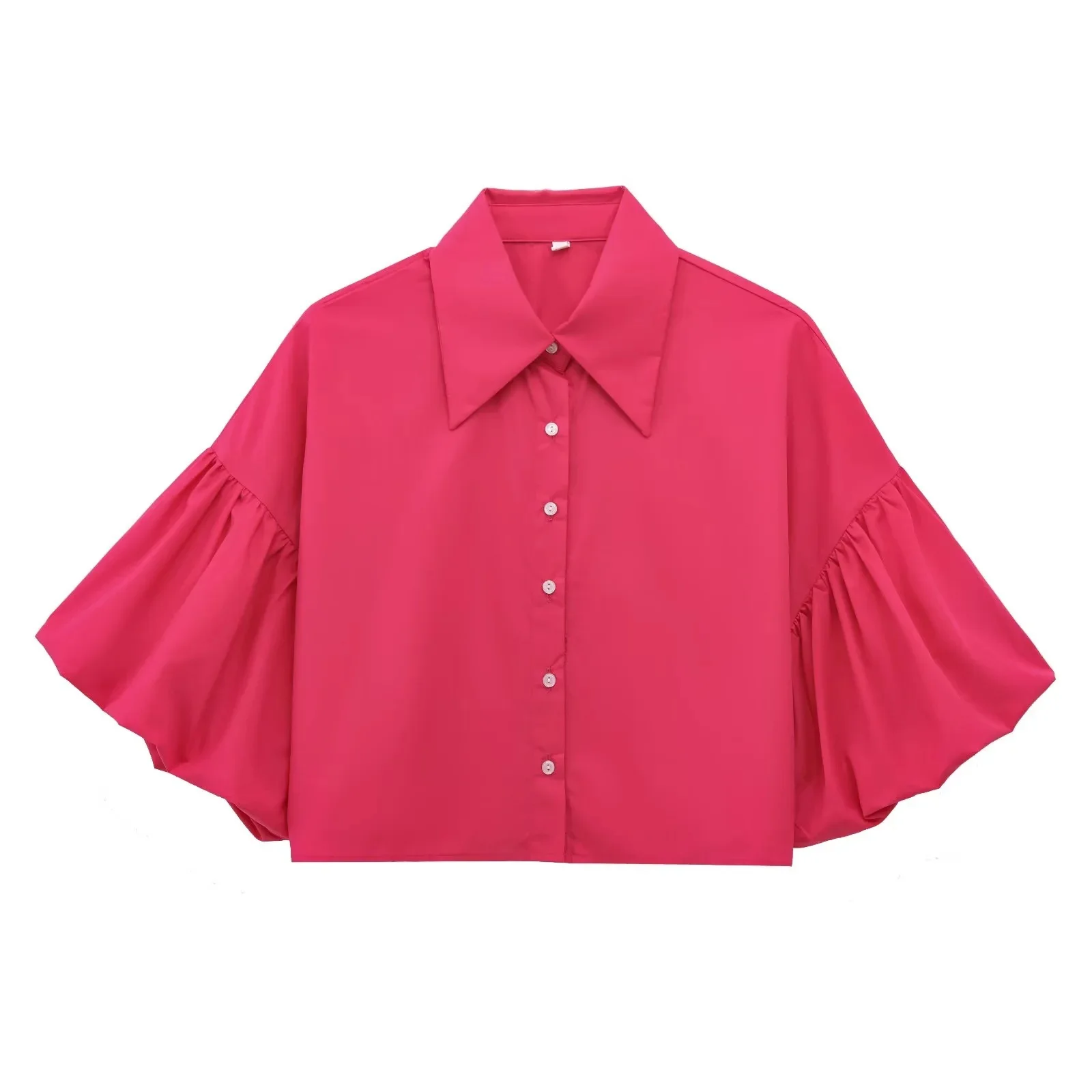 

Women's Clothing Trendy Puff Sleeves Shirt Single-Breasted Design Office Lady Blouses Womens Tops Mujer White Black Pink Shirts