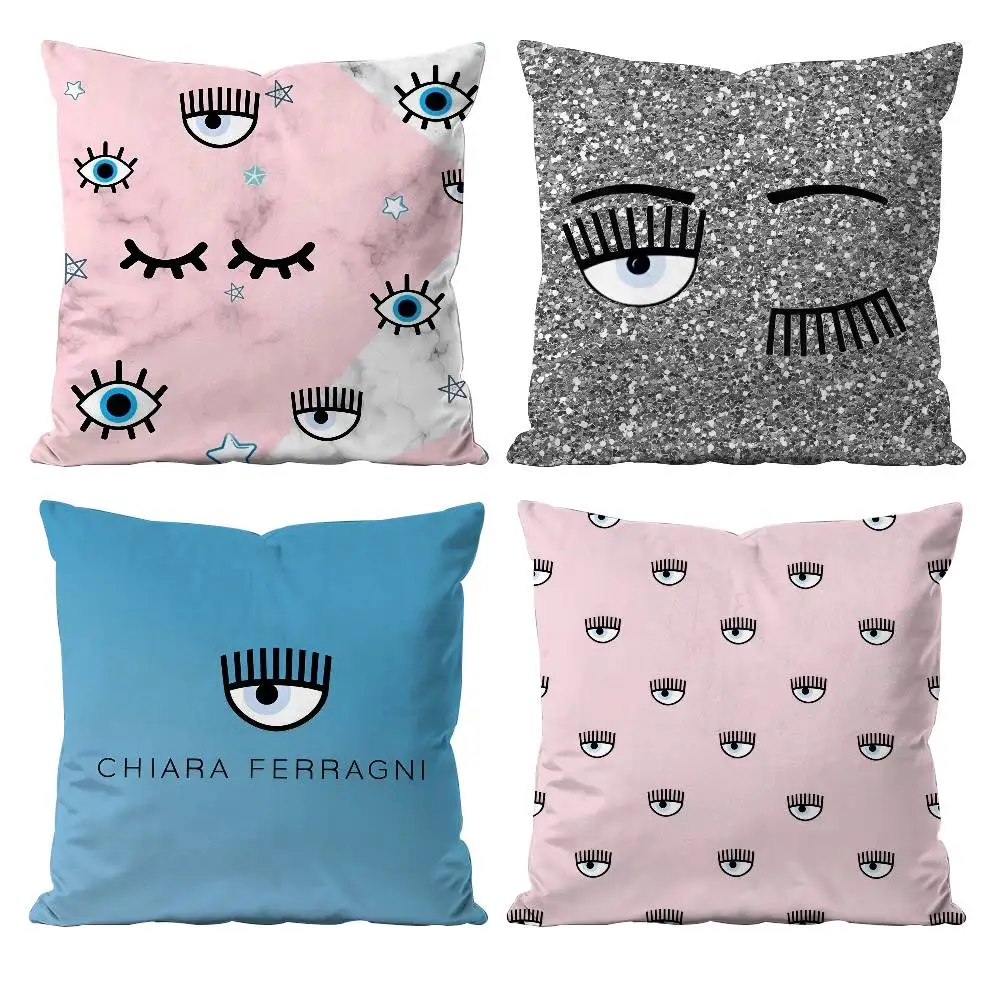 Heißer Ferragnies Eyes C-Chiara Kissenbezug Anti-Dustmite-Kissenbezug Unsichtbarer Reißverschluss Seidiger kurzer Plüsch-Sofa-Kissenbezug