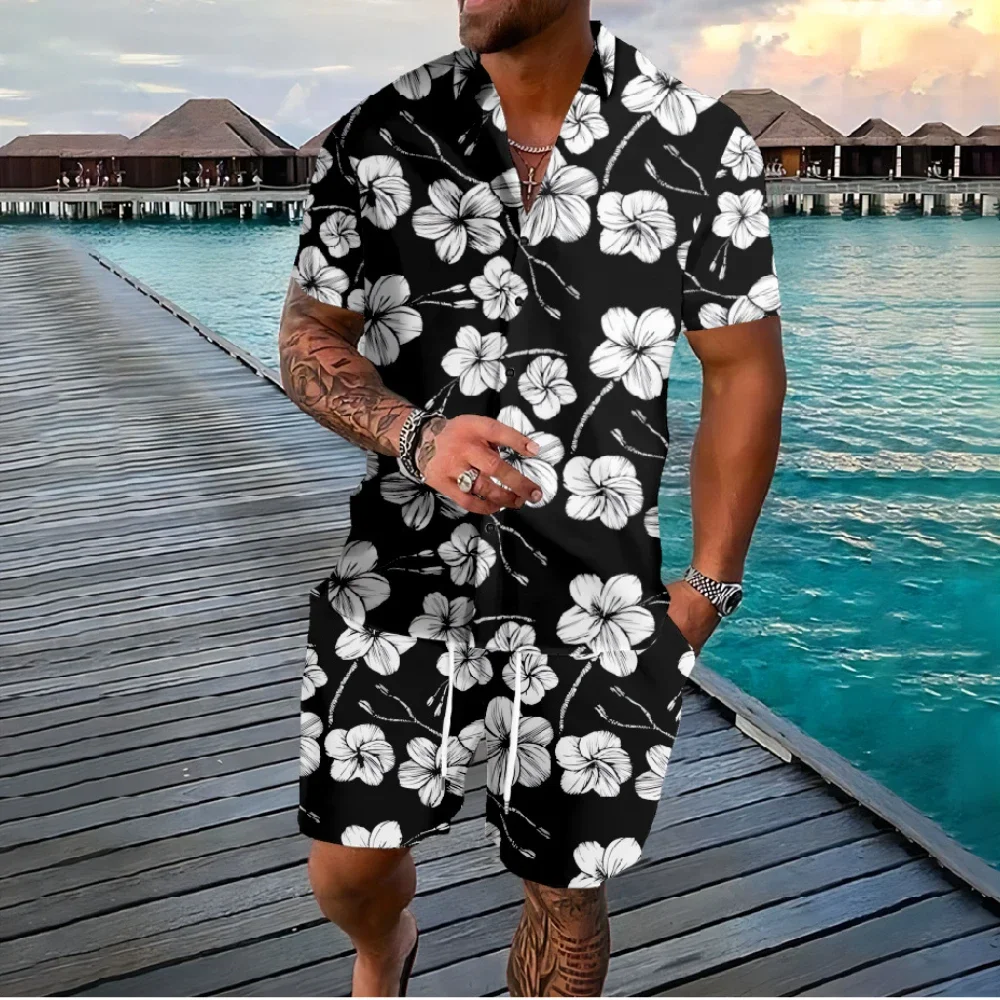 Hawaii bunga multiwarna tombol kemeja celana pendek musim panas motif bunga warna pantai set Hipster Streetwear pakaian olahraga pria