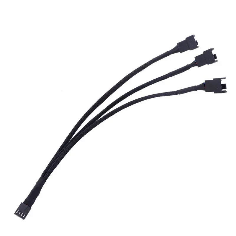 High Quality 4 Pin PWM Fan Cable 1 To 3 Ways 1PC Splitter Black Sleeved 27cm Length Extension Cable Connector