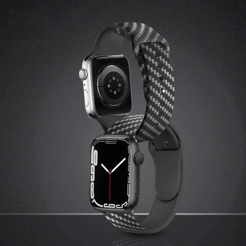 Carbon Fiber case+Strap For Apple Watch band 44mm 40mm 45mm/41mm 42mm 38mm silicone correa bracelet iwatch series 3 5 6 SE 7 8 9