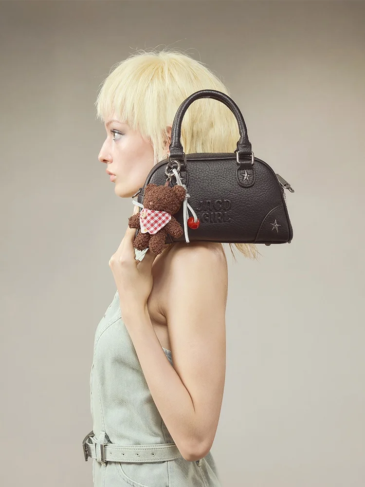 

JACD Retro Bowling Bag Women's Crossbody Shoulder Bag High Quality Trendy Spicy Girl Bag PU Leather Square Shape Handbag