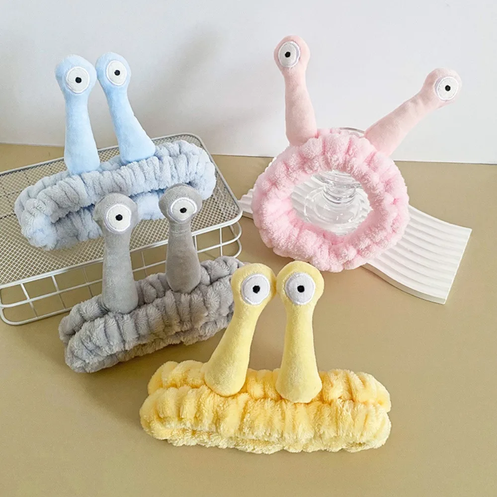 Sweet Cartoon Snail Headband Elastic Fluffy Plush Hairband Headband Non-slip Hair Hoop Makeup