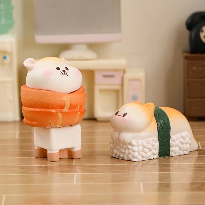 Cartoon Cute Mini Sushi Pig Cat Dog Animal Figurines Fashion Miniature Desktop Car Ornament DIY Decoration Accessories Children