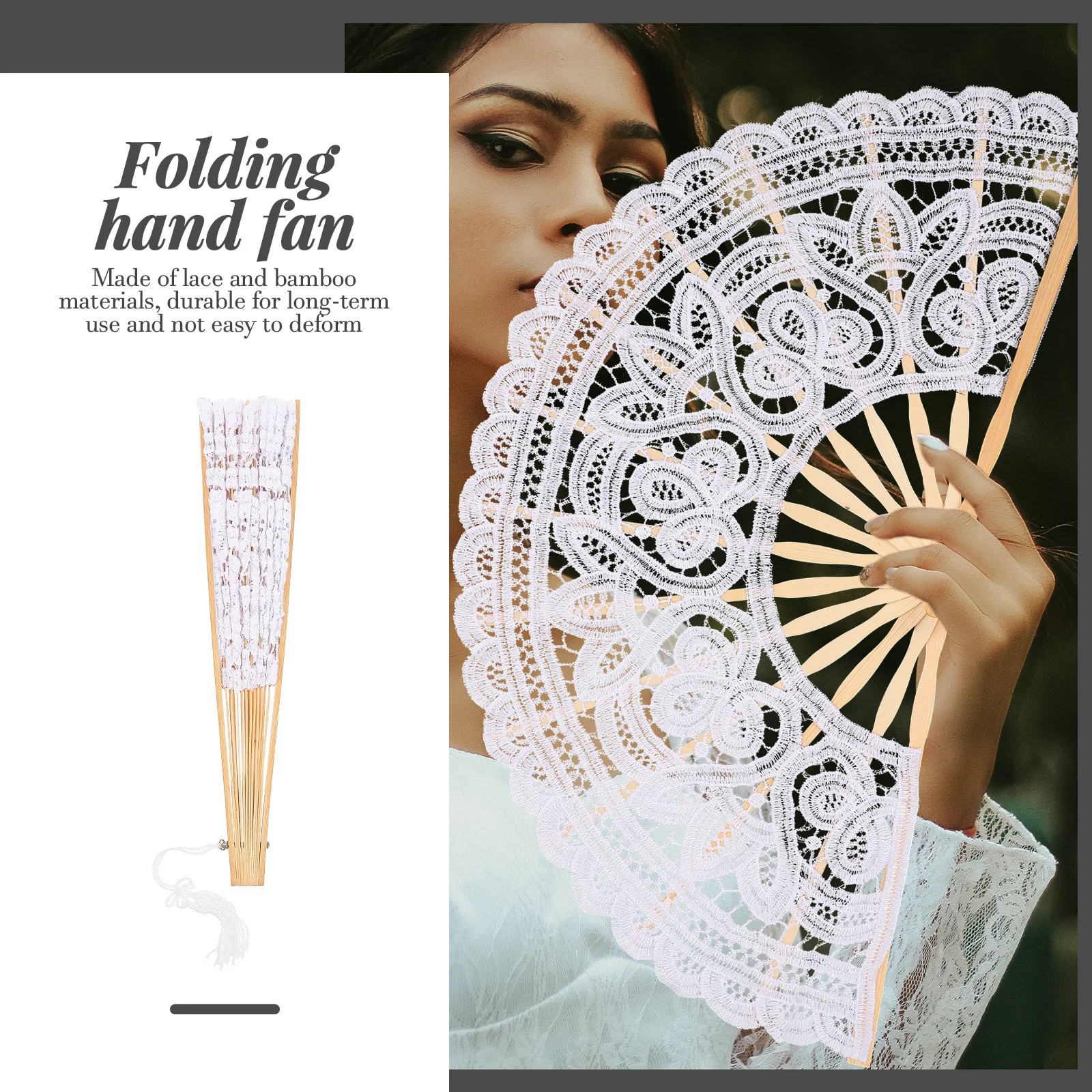 Embroidered Fan Circular Hand Fans for Women Foldable Decorative Folding Lace White Handheld Portable